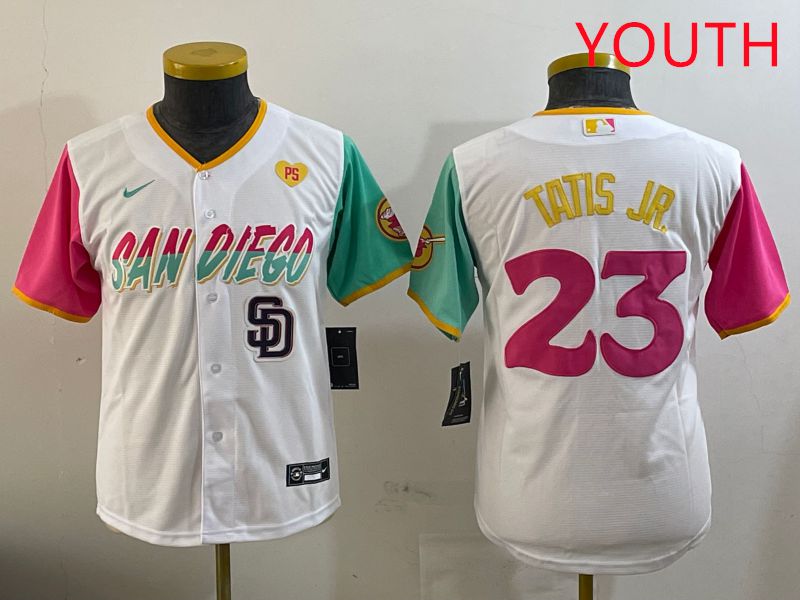 Youth San Diego Padres #23 Tatis jr White City Edition 2025 Nike MLB Jersey style 11->youth mlb jersey->Youth Jersey